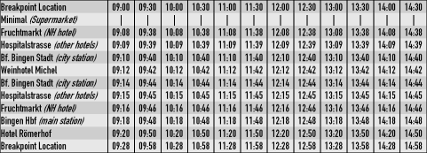 Bus timetable Monday